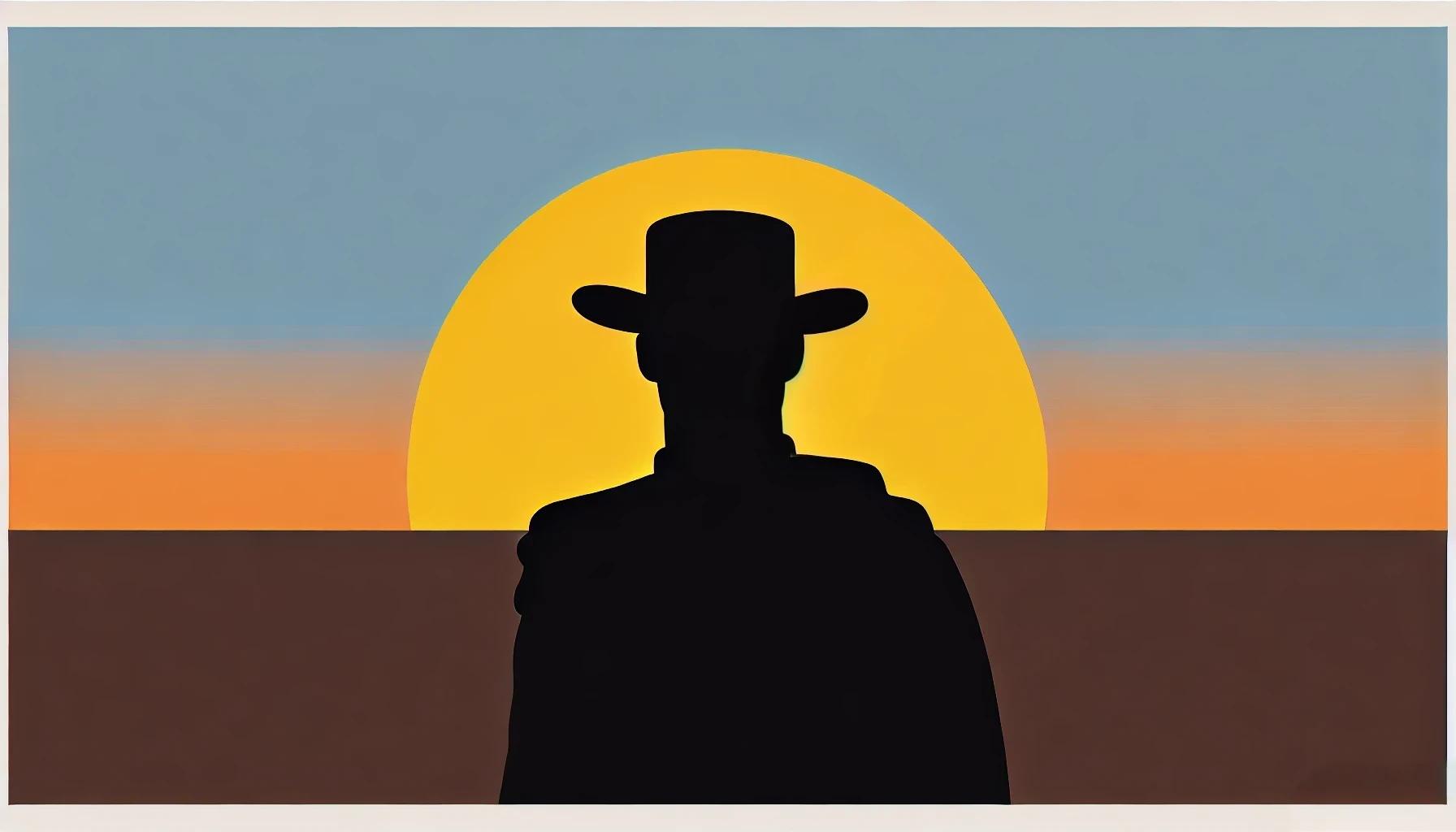 Illustration of a cowboy, silhouetted against a western sunset.